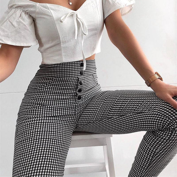 Jana Button Plaid Pants